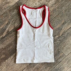 Women's White Tank Top with Red Trim